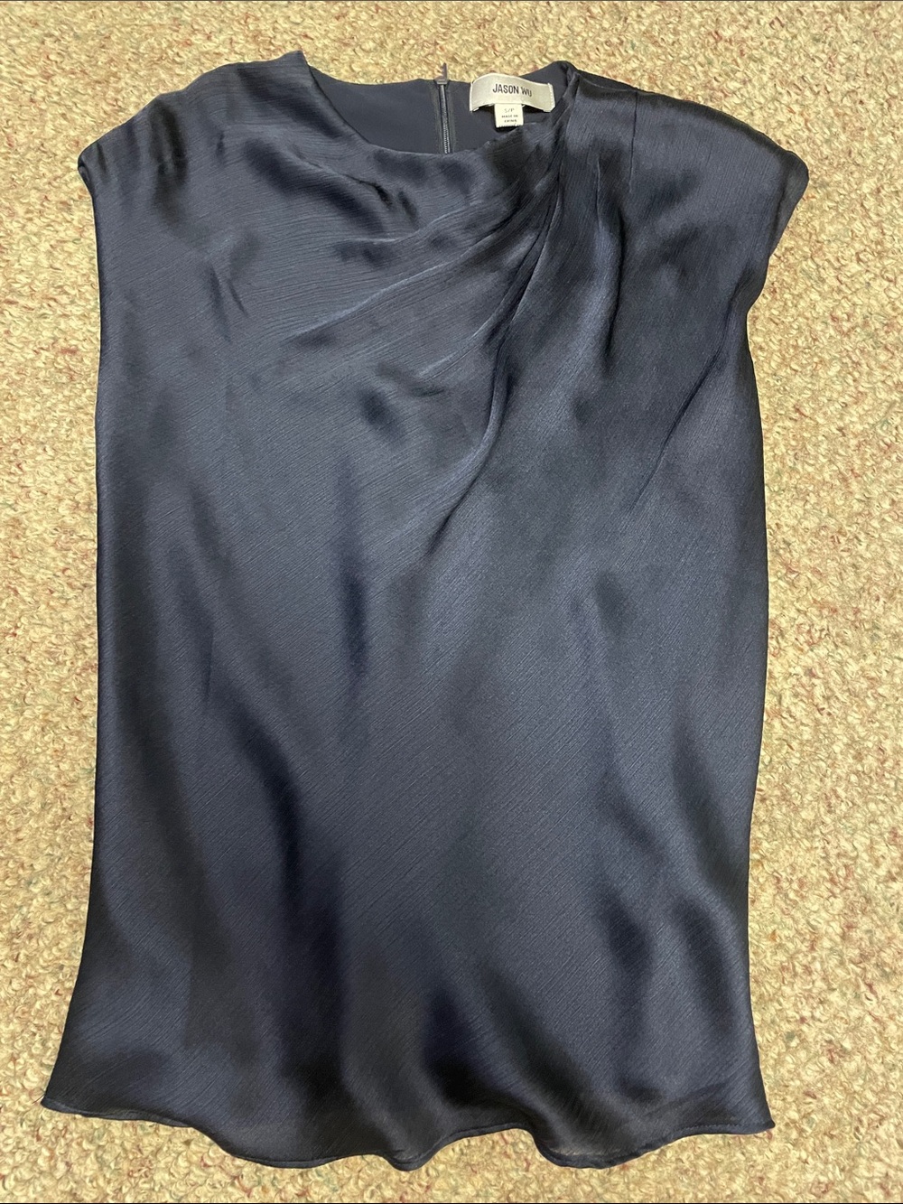 Jason Wu navy cap sleeve gathered neck shell top- new